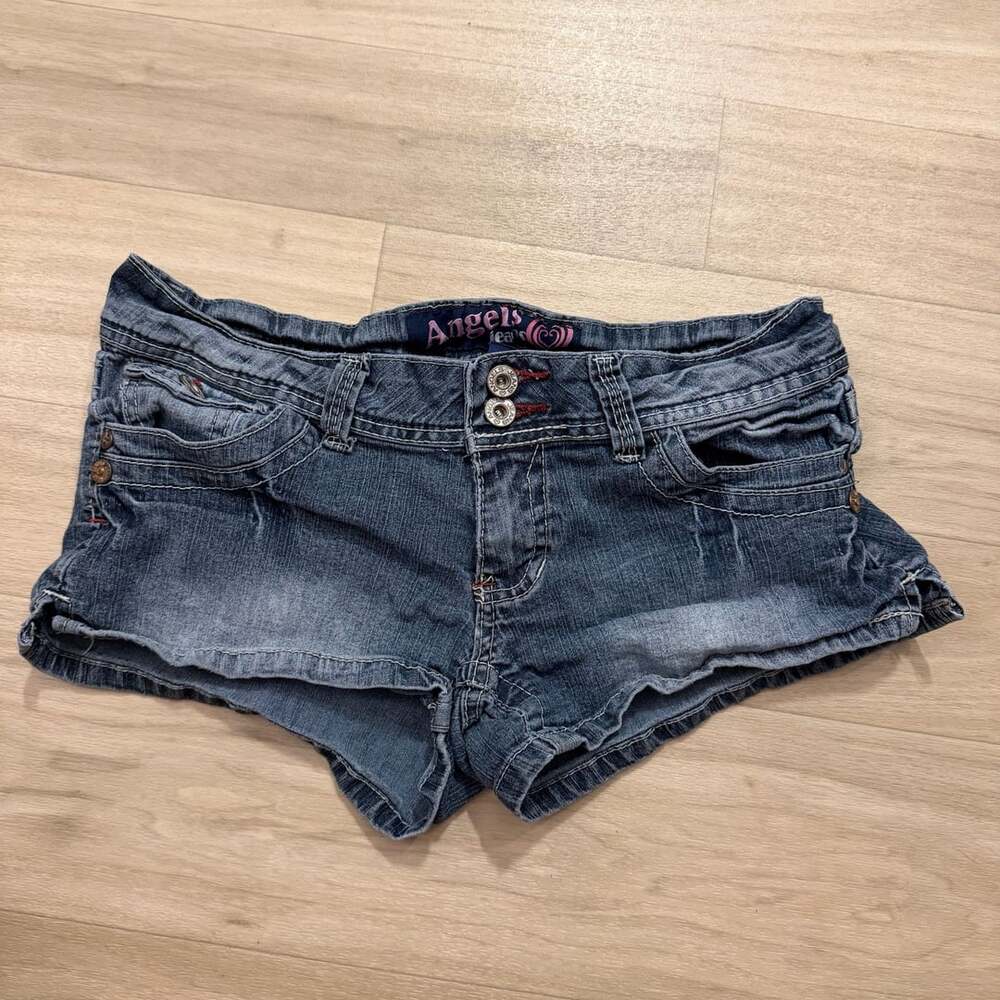 angels y2k low rise denim micro mini shorts size 7